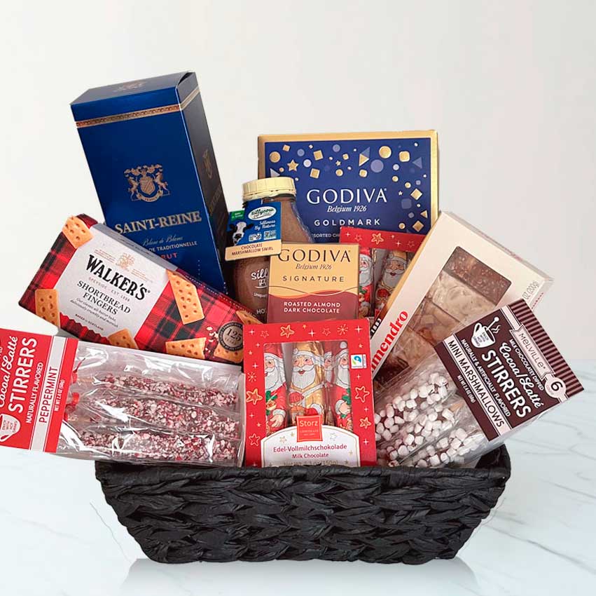 Christmas gift basket with holiday treats